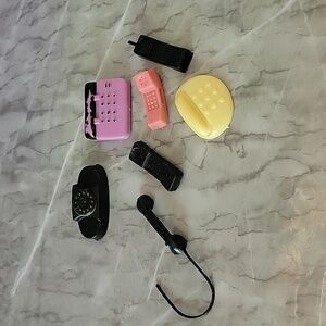 Vintage Barbie black pink yellow telephone FOR PARTS!